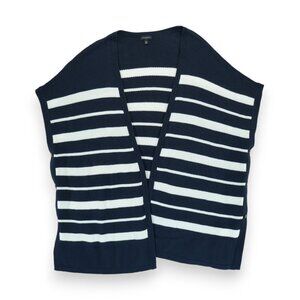 NWOT Talbots Cardigan Sweater Poncho Open Front Navy Blue Striped Wrap‎ Vest M/L